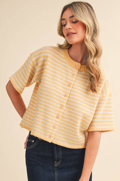 Butter Stripe Short Sleeve Cardigan