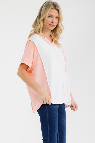 Ivory & Peach Lace V-Neck Top
