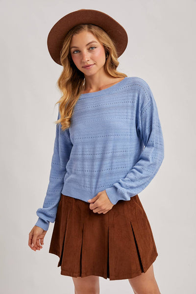 Light Blue Open Knit Pullover Top