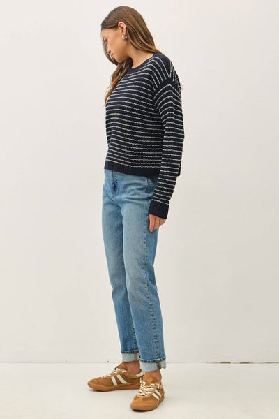 Navy Striped Waffle Knit Sweater