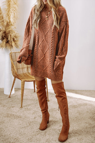 Rust Cable Knit Sweater Dress