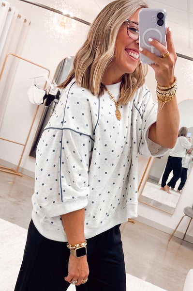 Grey Polka Dot 3/4 Sleeve Relaxed Top