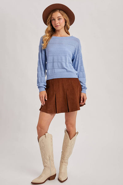 Light Blue Open Knit Pullover Top