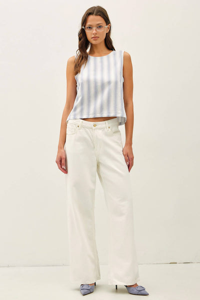 Chambray Striped Linen Ombre Sleeveless Top