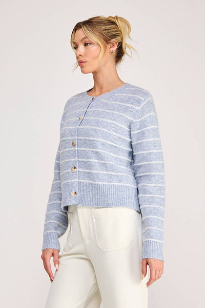 Sky Blue Striped Sweater Cardigan