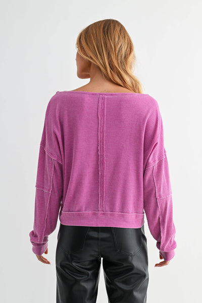 Orchid Raw Edge Waffle Knit Pullover