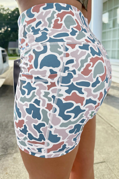 Blue & Mocha Camo Biker Shorts