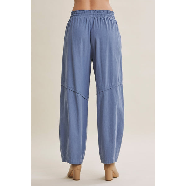 Blue Everyday Wander Textured Cotton Barrel-Leg Pants