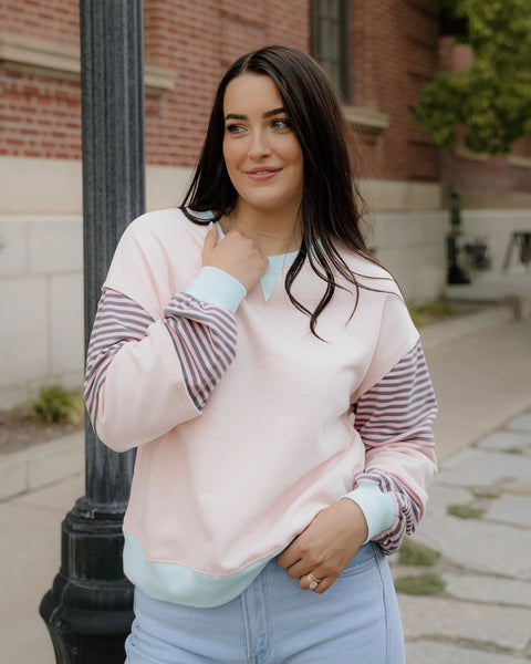 Pink & Mint Stripe Color-Block Top