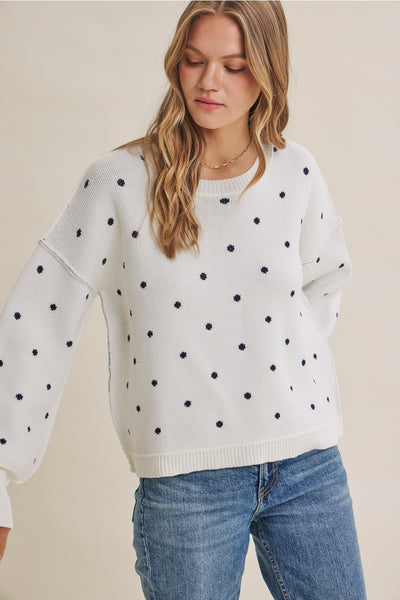 Ivory & Navy Polka Dot Sweater