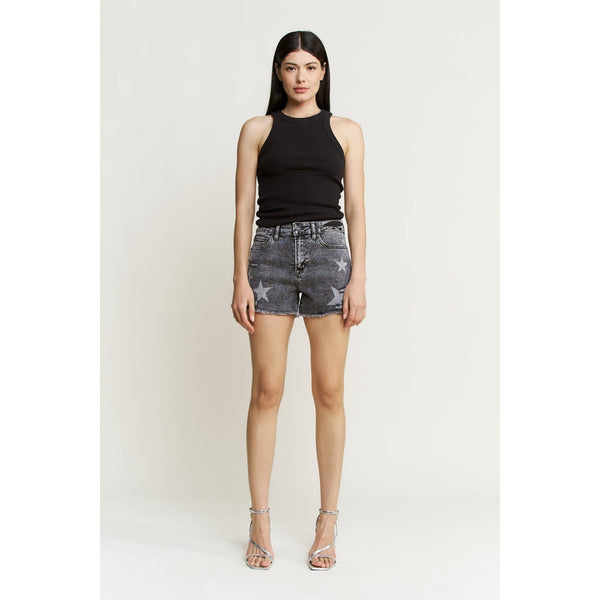 Mica Black Star Acid Wash High Rise Shorts