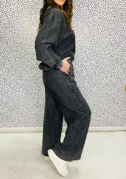 Corded Crew Lounge Pants in Black
