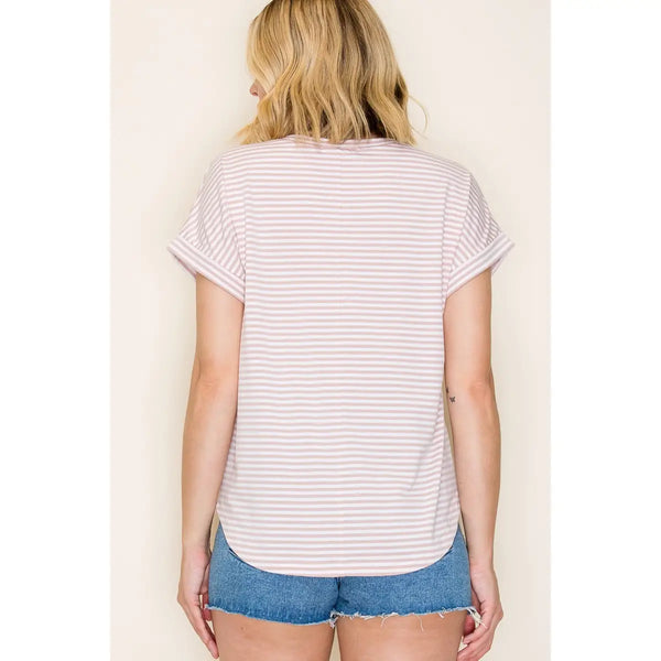 Taupe Pinstripe Short Sleeve Top