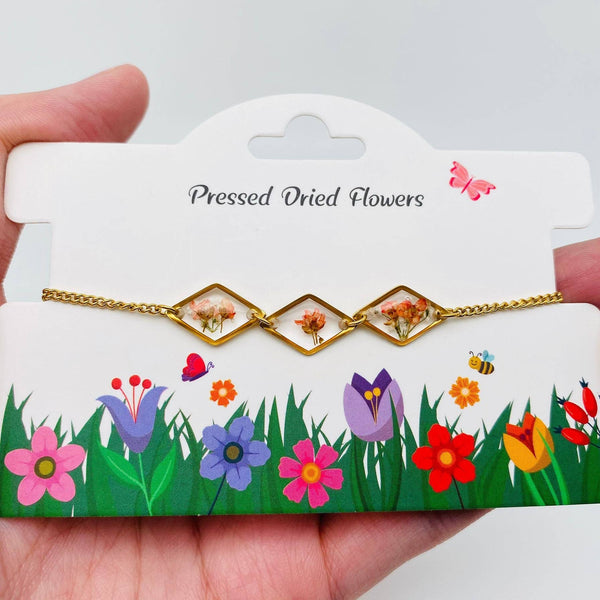 Dried Flowers Geometric Charm Bracelet
