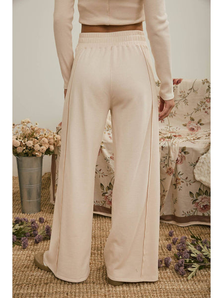 Light Khaki Side Panel Wide Leg Lounge Pants