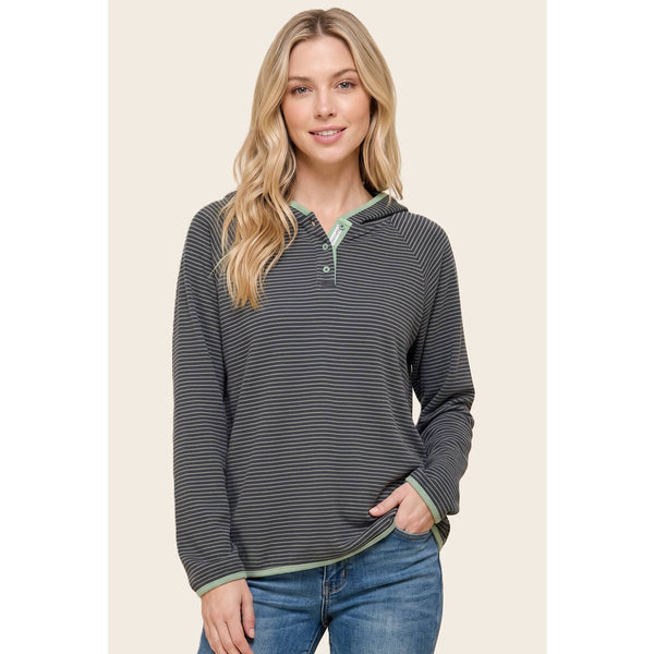 Sage Micro Brushed Striped Hooded Top