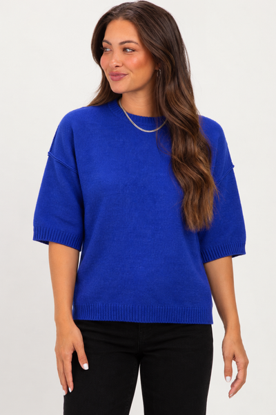 Royal Blue Elbow Sleeve Length Sweater