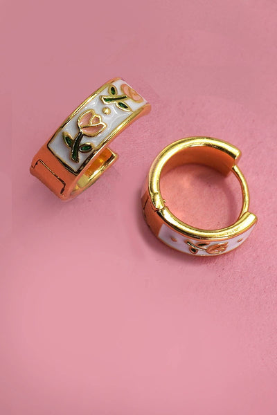 Gold Vintage Floral Huggie Hoop Earrings