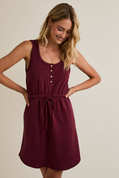 Wine Sleeveless Ribbed Dress