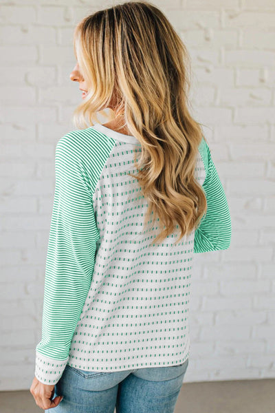 Mint Stripe Raglan Long Sleeve Tee