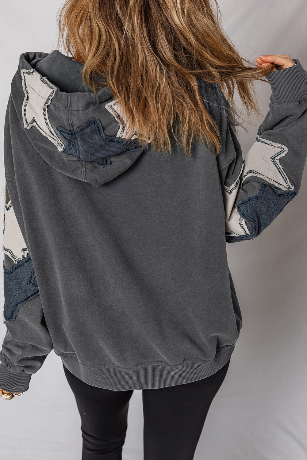Charcoal Star Patchwork Mineral Wash Hooded Sweatshirt