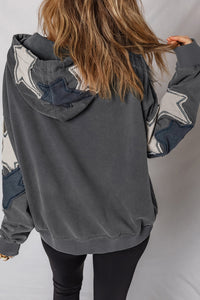 Charcoal Star Patchwork Mineral Wash Hooded Sweatshirt