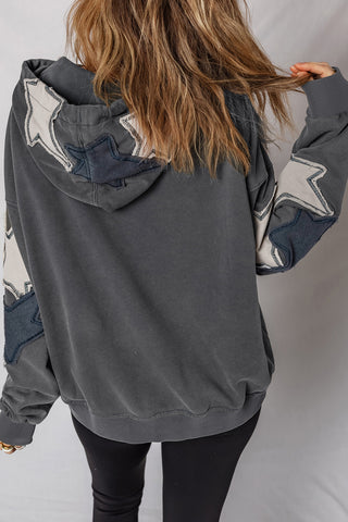 Charcoal Star Patchwork Mineral Wash Hooded Sweatshirt