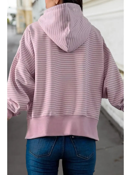 Dusty Lavender Stripe Oversized Hoodie With Thumbholes