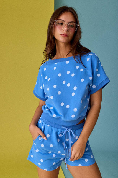 Blue Polka Dot Short Sleeve Top & Shorts Set