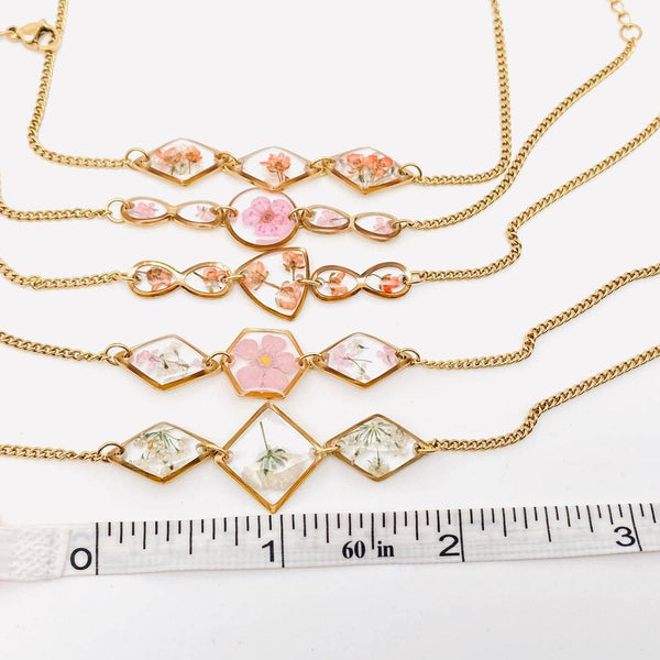 Dried Flowers Geometric Charm Bracelet