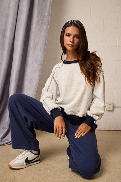 Ivory & Navy Contrast Stitch Sweatshirt