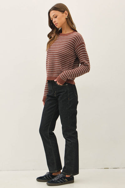 Rust Striped Waffle Knit Sweater