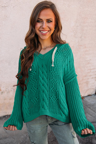 Sea Green Cable Knit Hooded Sweater