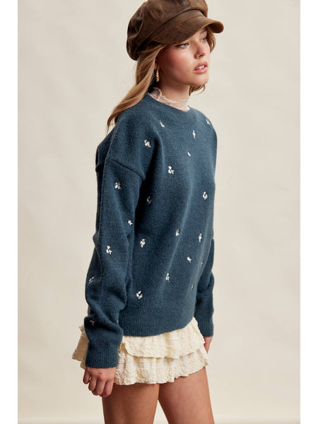 Embroidered Dot Knit Sweater