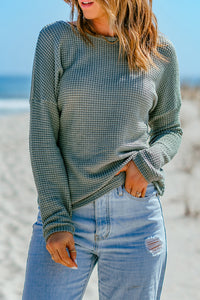 Sage Waffle Knit Long Sleeve Top