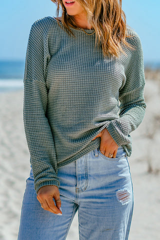 Sage Waffle Knit Long Sleeve Top