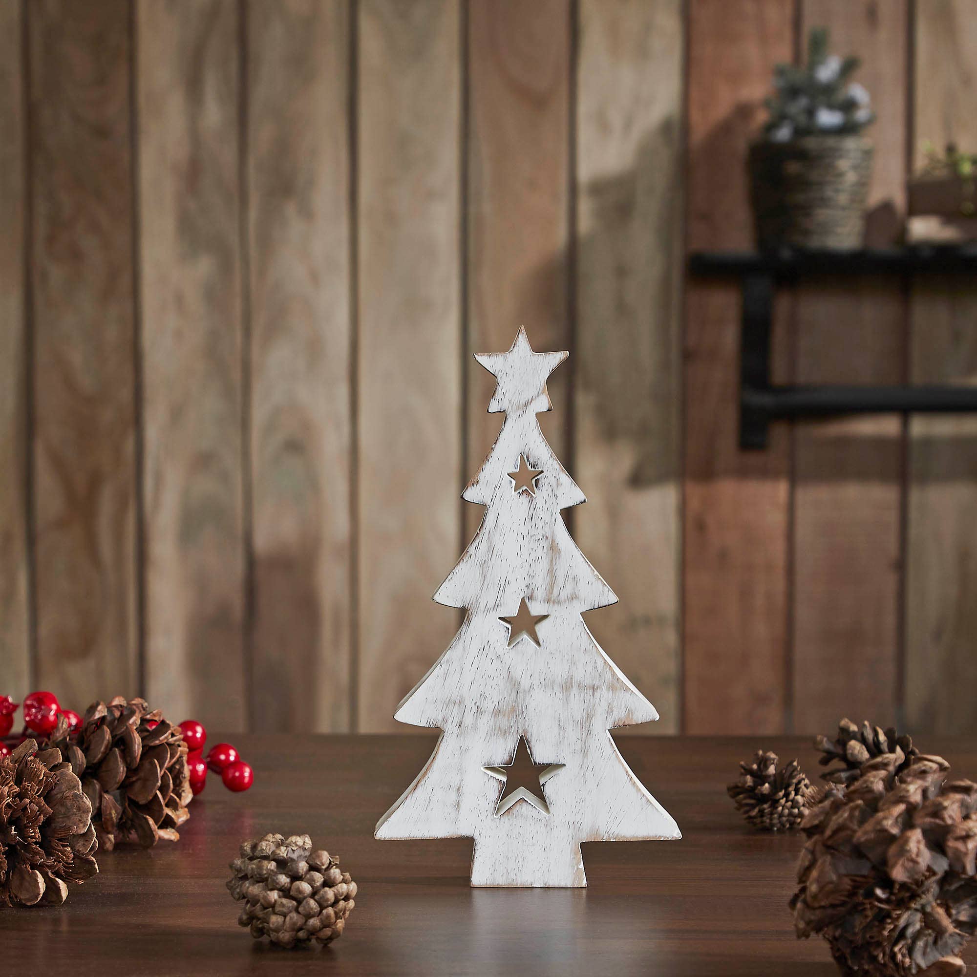 Large White Wooden Christmas Tree