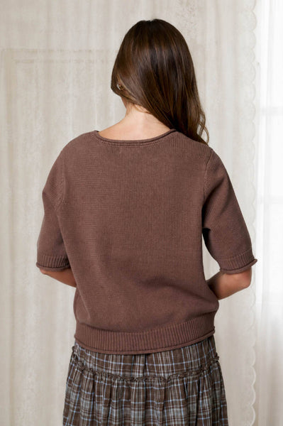 Chocolate Brown Half Sleeve Sweater Knit Top