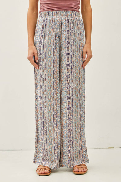 Blue Boho Printed Wide Leg Pants