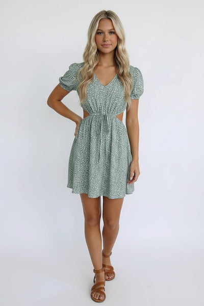 Sage Leopard Cutout Dress
