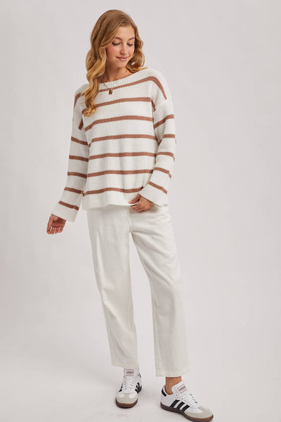 Ivory & Cocoa Striped Ribbed Pullover