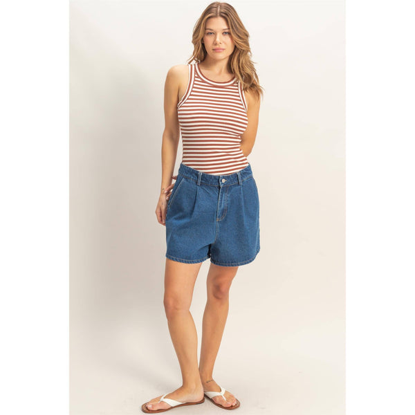 Brick Striped Ribbed Racerback Tank