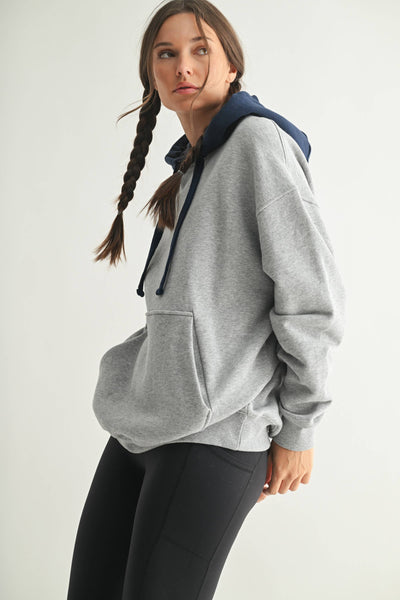 Heather Grey & Navy Dual Tone Fleece Hoodie