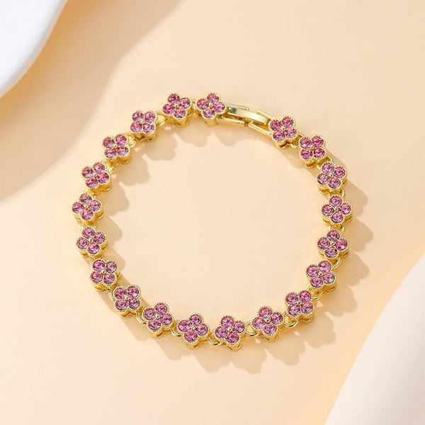 Dainty Gold-Tone Quatrefoil Crystal Bracelet - More Colors!