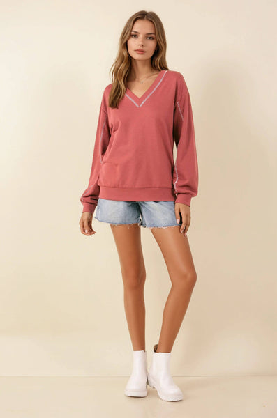 Burnt Amber French Terry V-Neck Sweatshirt