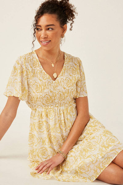 Yellow Floral Smocked Dress