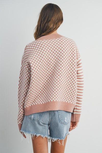 Dusty Mauve Checkered Sweater