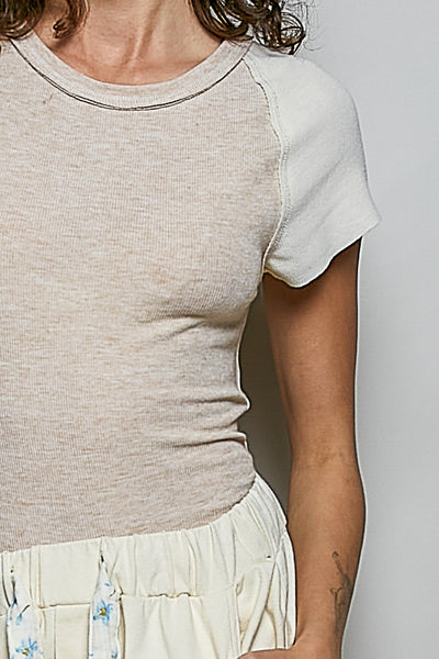 Almond & Cream Ribbed Raglan Tee