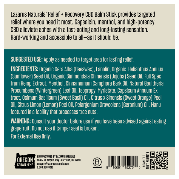 Balm Stick, Relief + Recovery (800 mg)