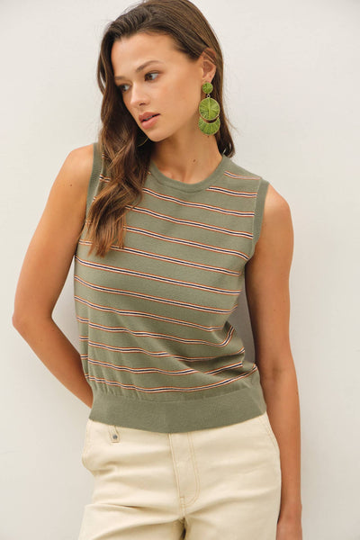 Sage Striped Sweater Tank